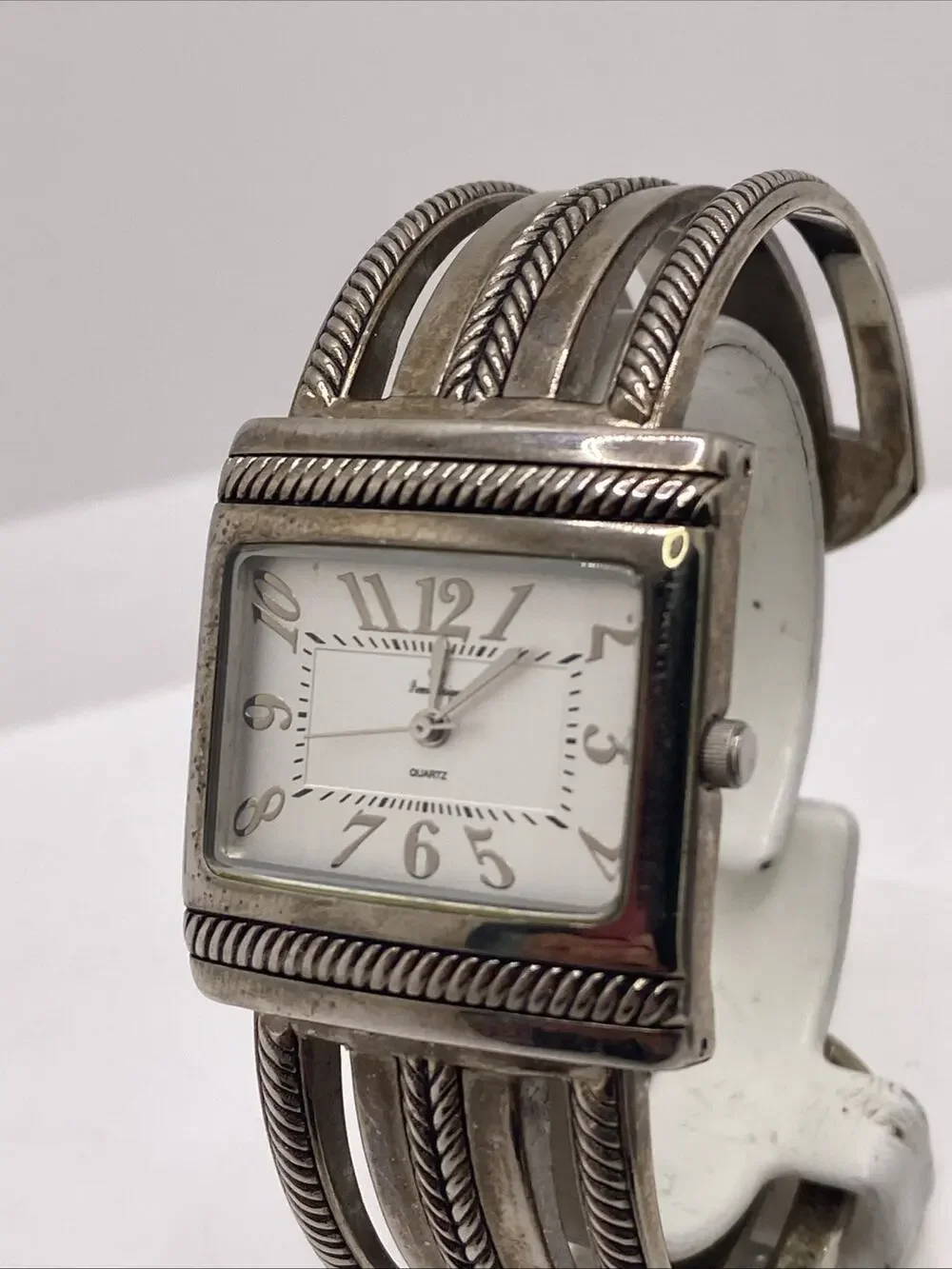 Womens Silver Cuff Bangle Watch Works New Battery